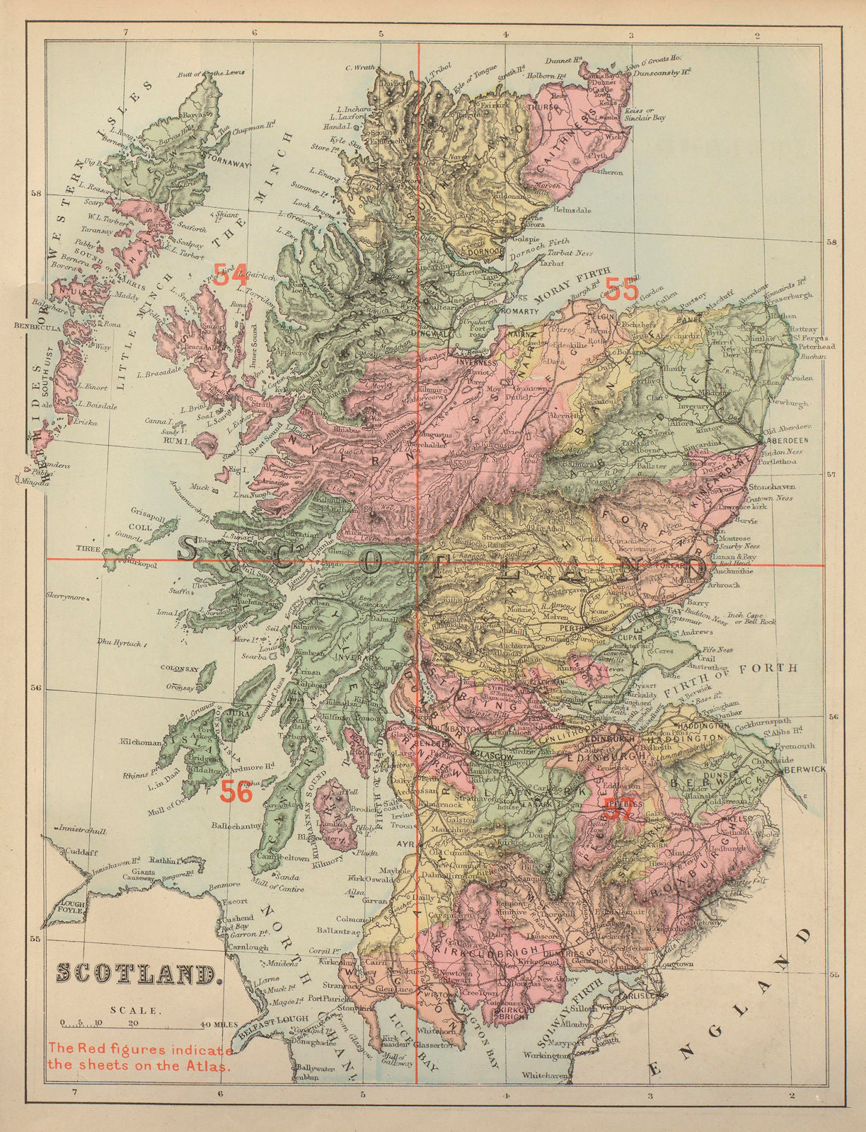 SCOTLAND antique index map by GW BACON 1883 old vintage plan chart